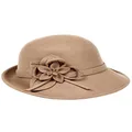 BABEYOND Womens 1920s Bucket Cloche Hat Gatsby Winter Wool Crushable Bowler Hat Vintage Cloche Round Hat with Flower Accent, Camel, One Size