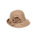 BABEYOND Womens 1920s Bucket Cloche Hat Gatsby Winter Wool Crushable Bowler Hat Vintage Cloche Round Hat with Flower Accent, Camel, One Size