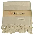 Bersuse 100% Cotton Hierapolis XL Blanket Turkish Handloom Towel - 60X95 Inches, Beige