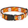 Buckle-Down Plastic Clip Dog Collar, Take Out Fortune Cookies Orange/Yellow/White, 13 to 18 Inch Neck Size x 1.5 Inch Width
