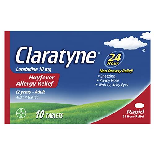 Claratyne Hayfever Allergy Relief Antihistamine, 24 Hour Non-Drowsy Relief of Sneezing, Runny Nose, Itchy, Watery Eyes, Tablets 10 Pack