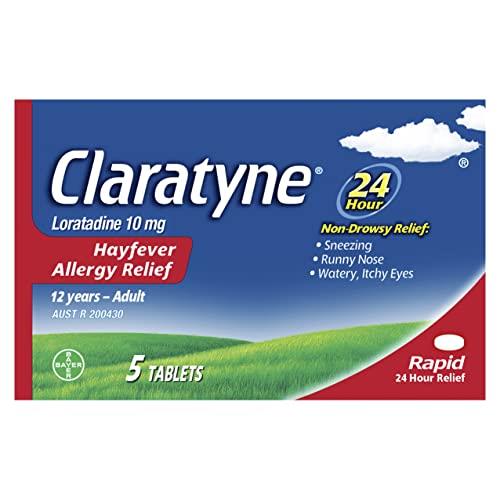Claratyne Hayfever Allergy Relief Antihistamine, 24 Hour Non-Drowsy Relief of Sneezing, Runny Nose, Itchy, Watery Eyes, Tablets 5 Pack