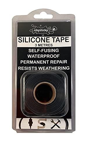Ickysticky Silicone Waterproof Self-Fusing Tape, 3 Meter Length, Black, Self Fusing Rubber Tape Rescue Tape Silicone Rubber, Waterproof Repair Sealing Tape, Waterproof Self Fusing Rescue Tape