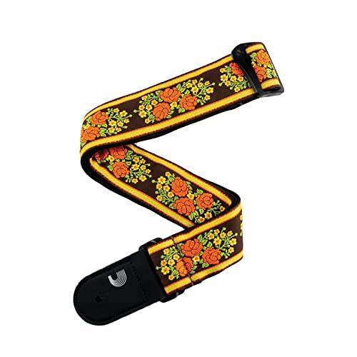 D'Addario Accessories Guitar Strap - Guitar Accessories - Electric Guitar Strap, Acoustic Guitar Strap, Acoustic Electric Guitar Strap & Bass Guitar Strap - Woven, Peace Love - Brown and Yellow