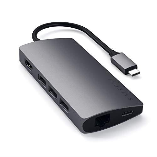 Satechi USB-C Hub Multiport Adapter V2 - USB-C Dongle - 4K HDMI (60Hz), 60W USB-C Charging, GbE, SD/Micro Card Readers, USB 3.0 - USBC Hub for MacBook Pro/Air M1 M2 (Space Gray)