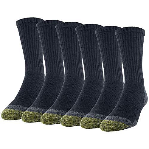 Gold Toe Men's 656S Cotton Crew Athletic Sock MultiPairs, Black/Grey Work Sock (6 Pairs), Shoe Size: 6-12.5, shoe size: 6-13