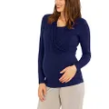 Angel Maternity Women's Maternity V-Neck Crossover Long Sleeve Top, Navy, S