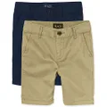 The Children's Place Baby Boys and Toddler Boys Chino Shorts, Flax/New Navy 2 Pack, 7