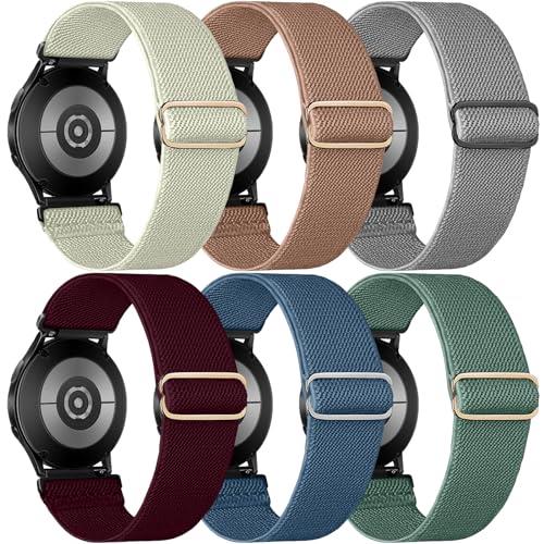 Chinber 6 Pack Bands Compatible with Samsung Galaxy Watch 4 5 6 Band 40mm 44mm, Galaxy Watch 4&6 Classic Band, Galaxy Watch 5 Bands, Galaxy Watch 5 Pro, 20mm Stretchy Adjustable Nylon Sport Strap