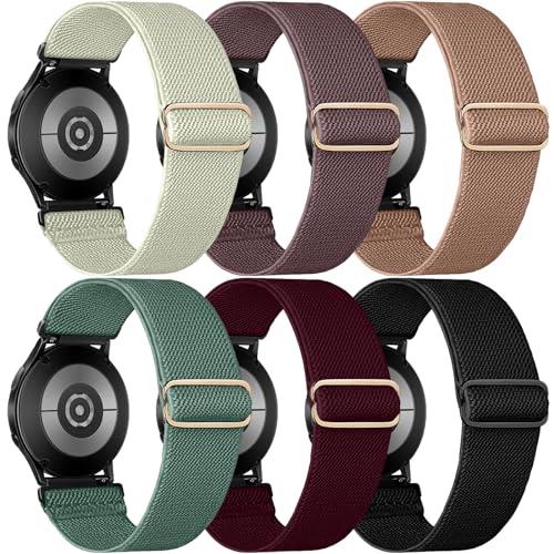 Chinber 6 Pack Bands Compatible with Samsung Galaxy Watch 4 5 6 Band 40mm 44mm, Galaxy Watch 4&6 Classic Band, Galaxy Watch 5 Bands, Galaxy Watch 5 Pro, 20mm Stretchy Adjustable Nylon Sport Strap