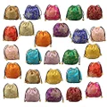 Chinese Silk Brocade Embroidered Drawstring Jewelry Pouch Bag Colors Value Set 34 pcs