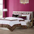 Juicy Couture Regent Leopard Bedding Set - Queen – Cheetah Print Border - White Cotton Satin 3 Piece Set Includes (1) 90 x 92” Comforter and (2) 20" x 26"+2.5” Flange Shams
