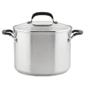 KitchenAid Stainless Steel Stockpot with Measuring Marks and Lid, 8 Quart, Brushed Stainless Steel