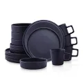 Stone Lain Cleo Stoneware 16-Piece Dinnerware Set, Dark Blue, Service for 4