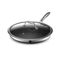 HexClad 12 Inch Hybrid Stainless Steel Frying Pan and Glass Tempered Lid with Stay-Cool Handles