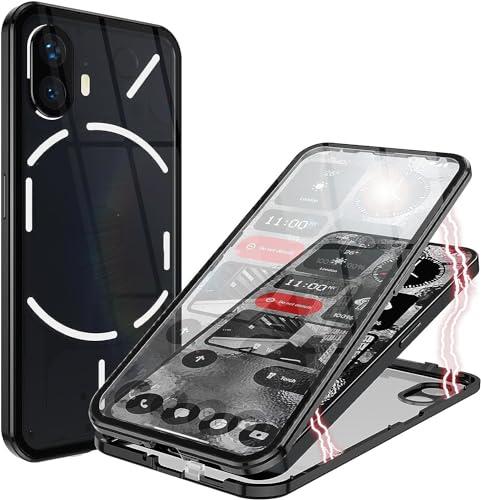 QUIETIP Case Compatible with Nothing Phone 2 5G,Magnetic Body Metal Frame Double Sided Clear Tempered Glass Shockproof with Camera Protection Cover Thin,Black (WCW-CASE-NP2)