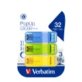 Verbatim Pop-Up USB 2.0 32GB Triple Pack - Assorted Bright Colours