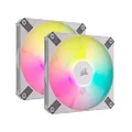 Corsair AF120 RGB Slim, 120mm PWM Fluid Dynamic Bearing Fan Kit - Thin Profile for Small-Form Cases - Low-Noise - Up to 2000 RPM - 8 Addressable RGB LEDs - Dual Pack with Lighting Node CORE - White