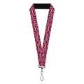 Buckle-Down Lanyard, Cute Skulls with Paisley Purple/Pink/Green, 22 Inch Length x 1 Inch Width