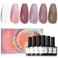 Modelones Jelly Gel Nail Polish Set 6 Colors, Spring Translucent Pink Milky White Sheer Nude Brown Summer Trend Icy Transparent Nail Art Design Starter Kit DIY Manicure at Home for Girls Women Gifts