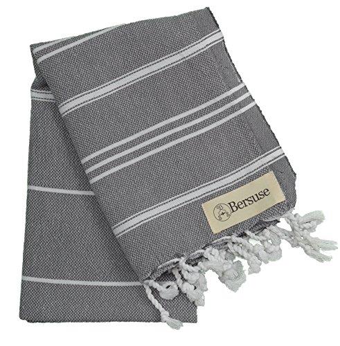 Bersuse 100% Cotton Anatolia Turkish Hand Towel - 23x43 Inches, Anthracite
