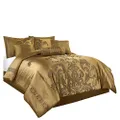Chezmoi Collection 7-Piece Jacquard Floral Comforter Set (California King, Gold)