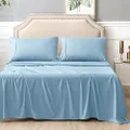 Kingdom 225 Thread Count Easy Care Percale Sheet Set, King, Sky Blue