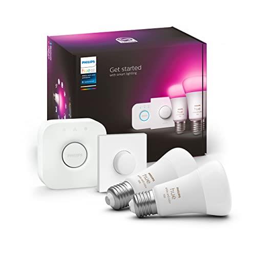 Philips Hue Starter Kit Including 3 x 75w E27 Bulbs, Bridge & Button Switch