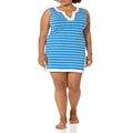 Nautica Women's Breton Stripes Sleeveless V-Neck Stretch Cotton Polo Dress, Reef Blue, Small