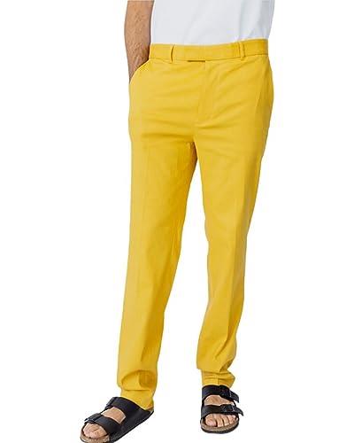 Justin Cassin Men's Parish Straight Linen Trouser, Yellow, Size 30