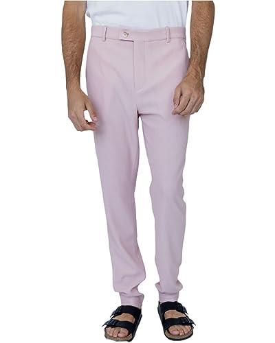 Justin Cassin Men's Pacey Ribbed Trousers, Pink, Size 32