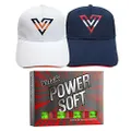 Volvik Power Soft Explosive Ball Speed 1 Dozen (Green Color 12 Balls) Golf Balls Bundle with 2 Color V-Logo Hats (White, Navy)