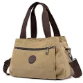 DOURR Hobo Handbags Canvas Crossbody Bag for Women, Multi Compartment Tote Purse Bags, Khaki - Medium, Medium
