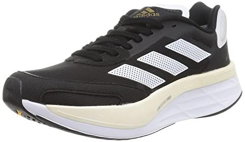 adidas Women's Adizero Boston 10 Running Shoes, Black/White/Gold, Size US 8