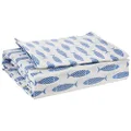 Nautica - Twin Sheets, Cotton Percale Bedding Set, Coastal Home Decor (Woodblock Fish Blue, Twin)