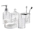 Set of 5 Glass Bathroom Accessories Set Include Soap Dispenser & Tumbler & Soap Dish & Toothbrush Holder & Apothecary Jar(Luxurious Crystal Sparkling Colored)