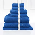 Kingtex Plain Dyed 100% Combed Cotton Bath Sheet 7-Pieces Set, Royal Blue