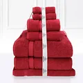 Kingtex Plain Dyed 100% Combed Cotton Towel 7-Pieces Set, Red