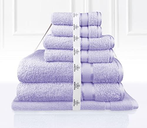 Kingtex Plain Dyed 100% Combed Cotton Bath Sheet 7-Pieces Set, Lilac