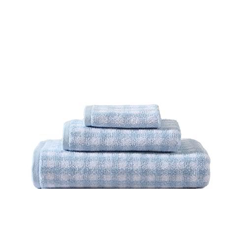 Laura Ashley- Towel Set, Absorbent & Fade Resistant Cotton Towels, Farmhouse Bathroom Decor (Ginny Blue, 3 Piece)