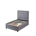 HEQS Ellie Bed, Queen, Gray, Quality Foam, MDF, Fabric Upholstery, Wooden and Metal Slats, Button Tufted, Bedroom Furniture
