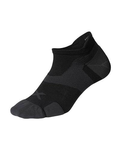 2XU Unisex Vectr Cushion No Show Socks - Provides Advanced Support for Running - Black/Titanium - Size X-Large