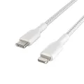 Belkin Braided USB-C to Lightning Cable (iPhone Fast Charging Cable for iPhone 8 or Later) Boost Charge MFi-Certified iPhone USB-C Cable, White 2M