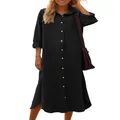 Sopliagon Women Cotton and Linen Shirt Dress Casual Loose Maxi Dresses, Black, Medium