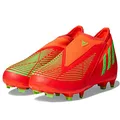 adidas Edge.3 Predator Firm Ground Soccer Shoe, Solar Red/Solar Green/Black (Laceless), 6 US Unisex Big Kid