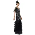 BABEYOND Women's Flapper Dress 1920s V-Neck Evening Gown Sequin Beaded Maxi Dress for Wedding, Black Silver, Large