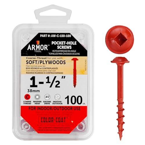 Armor Tool Coarse Thread Wood Screw, 8G x 37 mm, 100 Piece