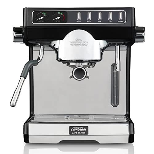 Sunbeam Café Series Duo Manual Espresso Coffee Machine| 58mm Commercial Size Group Head, Fast Heat-Up Dual Thermoblock Heating System, Steam Pressure & Hot Water Control, EMM7200BK