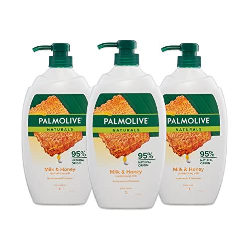Palmolive Naturals Body Wash 3L (3x1L), Milk and Honey with Moisturizing Milk, Soap Free Shower Gel, No Parabens or Phthalates