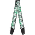 Buckle-Down Premium Guitar Strap, Plaid Curls White/Black/Grey/Green, 29 to 54 Inch Length, 2 Inch Wide